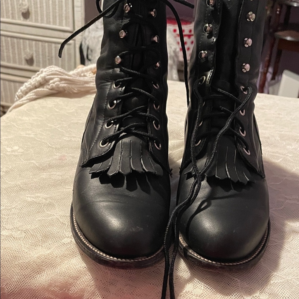 Justin Boots Black Leather Combat Boots